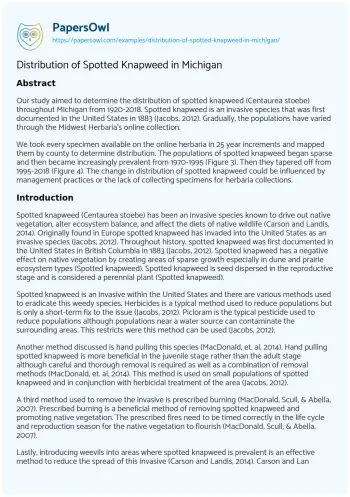 Essay on Distribution of Spotted Knapweed in Michigan