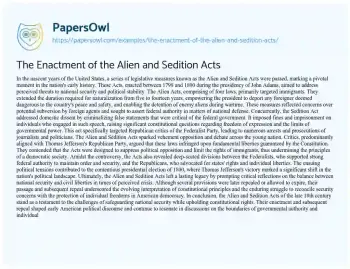 Essay on The Enactment of the Alien and Sedition Acts