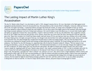 Essay on The Lasting Impact of Martin Luther King’s Assassination