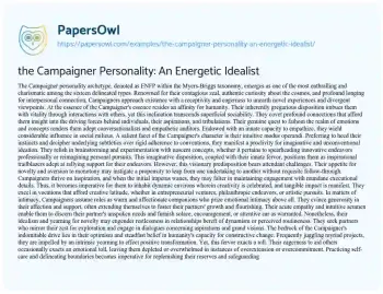 Essay on the Campaigner Personality: an Energetic Idealist