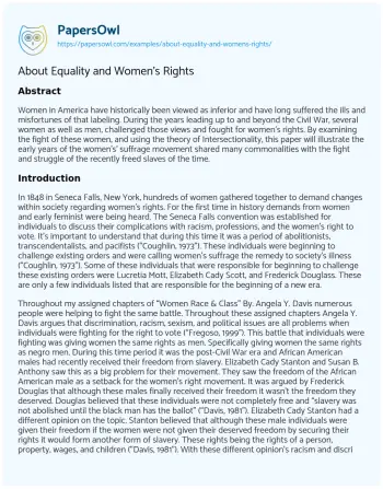 Essay on About Equality and Women’s Rights