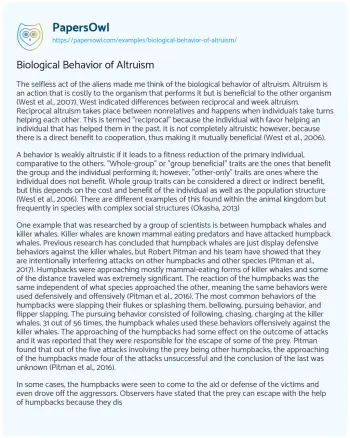 Essay on Biological Behavior of Altruism