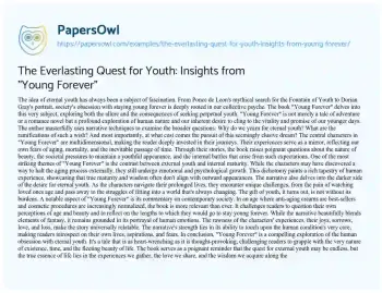 Essay on The Everlasting Quest for Youth: Insights from “Young Forever”