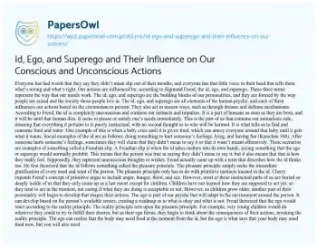 Essay on Id, Ego, and Superego and their Influence on our Conscious and Unconscious Actions