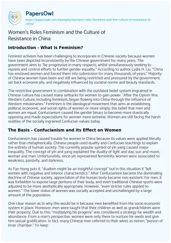 Essay on Women’s Roles Feminism and the Culture of Resistance in China