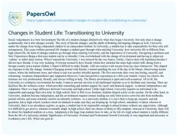 Essay on Changes in Student Life: Transitioning to University