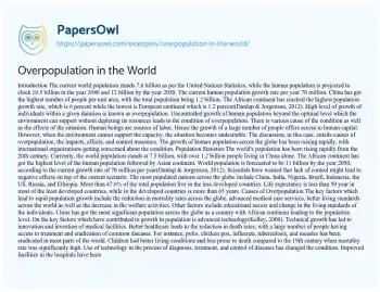 Essay on Overpopulation in the World