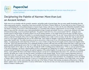 Essay on Deciphering the Palette of Narmer: more than Just an Ancient Artifact