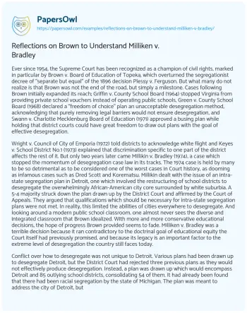 Essay on Reflections on Brown to Understand Milliken V. Bradley