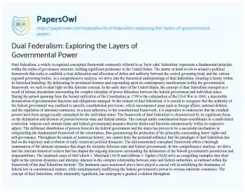 Essay on Dual Federalism: Exploring the Layers of Governmental Power