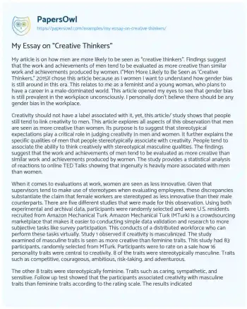 Essay on My Essay on “Creative Thinkers”