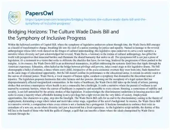 Essay on Bridging Horizons: the Culture Wade Davis Bill and the Symphony of Inclusive Progress