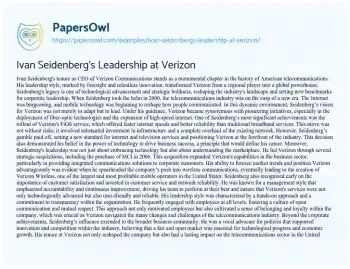 Essay on Ivan Seidenberg’s Leadership at Verizon