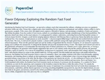 Essay on Flavor Odyssey: Exploring the Random Fast Food Generator