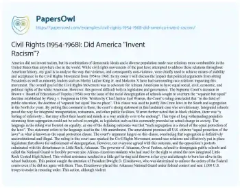 Essay on Civil Rights (1954-1968): did America “Invent Racism”?