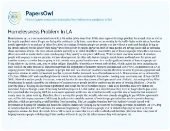 Essay on Homelessness in Los Angeles: a Multifaceted Crisis