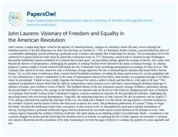 Essay on John Laurens: Visionary of Freedom and Equality in the American Revolution