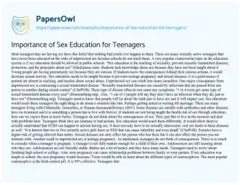 Essay on Importance of Sex Education for Teenagers