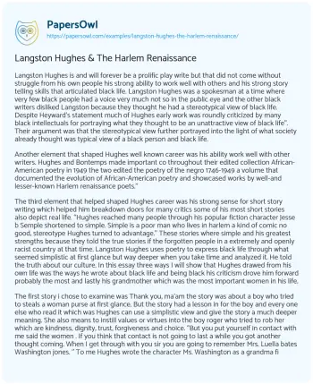 Essay on Langston Hughes & the Harlem Renaissance