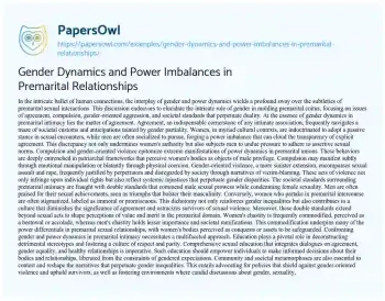 Essay on Gender Dynamics and Power Imbalances in Premarital Relationships