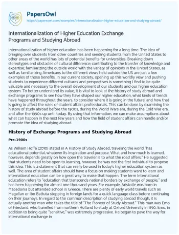 Essay on Internationalization of Higher Education Exchange Programs and Studying Abroad