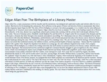 Essay on Edgar Allan Poe: the Birthplace of a Literary Master