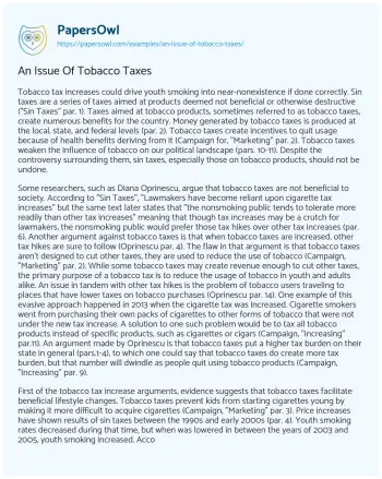 Essay on An Issue of Tobacco Taxes