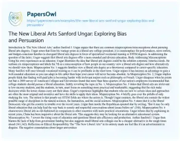 Essay on The New Liberal Arts Sanford Ungar: Exploring Bias and Persuasion