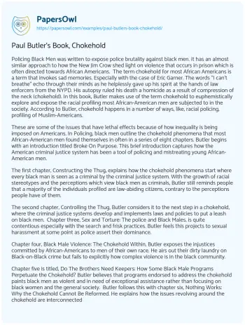 Essay on Paul Butler’s Book, Chokehold