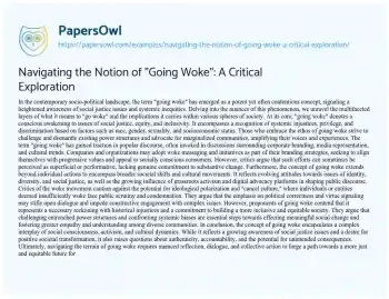 Essay on Navigating the Notion of “Going Woke”: a Critical Exploration