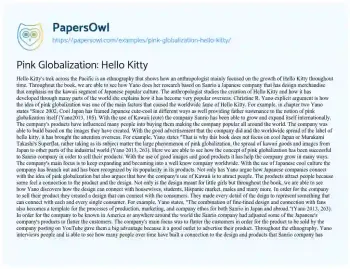 Essay on Pink Globalization: Hello Kitty