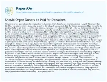 Essay on Should Organ Donors be Paid for Donations