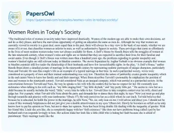 Essay on Women Roles in Today’s Society