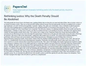 Essay on Rethinking Justice: why the Death Penalty should be Abolished