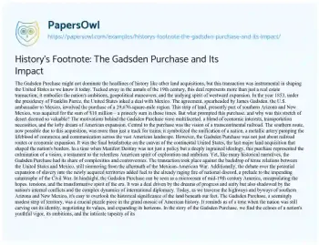 Essay on History’s Footnote: the Gadsden Purchase and its Impact