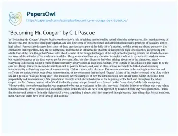 Essay on “Becoming Mr. Cougar” by C. J. Pascoe