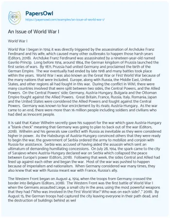 Essay on An Issue of World War i