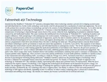 Essay on Fahrenheit 451 Technology