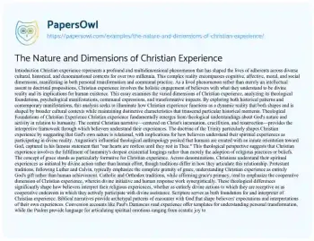 Essay on The Nature and Dimensions of Christian Experience