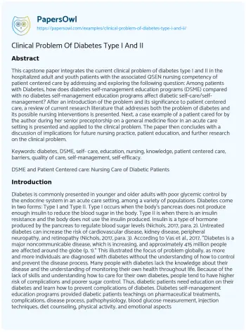 Essay on Clinical Problem of Diabetes Type i and II