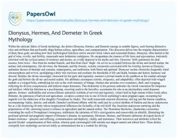 Essay on Dionysus, Hermes, and Demeter in Greek Mythology