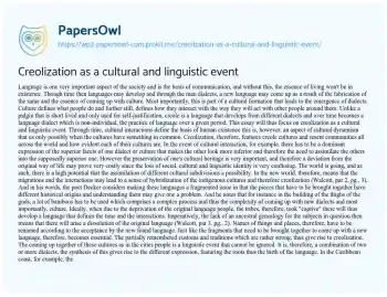 Essay on Creolization as a Cultural and Linguistic Event