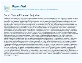 Essay on Social Class in Pride and Prejudice