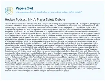 Essay on Hockey Podcast: NHL’s Player Safety Debate