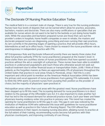 Essay on The Doctorate of Nursing Practice Education Today