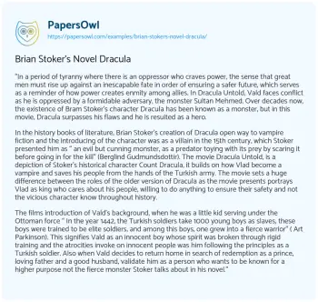 Essay on Brian Stoker’s Novel Dracula