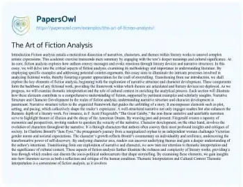 Essay on The Art of Fiction Analysis