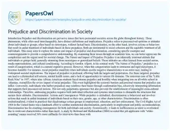 Essay on Prejudice and Discrimination in Society