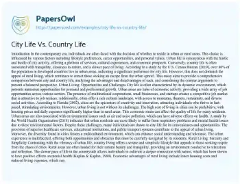 Essay on City Life Vs. Country Life