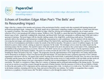 Essay on Echoes of Emotion: Edgar Allan Poe’s ‘The Bells’ and its Resounding Impact